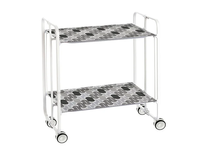 Desserte pliante BAUHAUS avec roulettes – Structure blanche, 2 niveaux, 4 positions