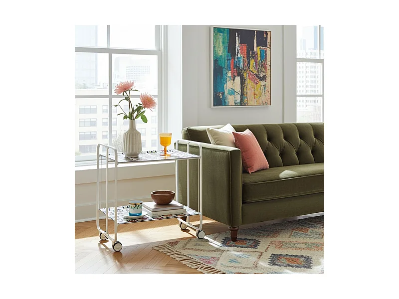 Desserte pliante BAUHAUS avec roulettes – Structure blanche, 2 niveaux, 4 positions