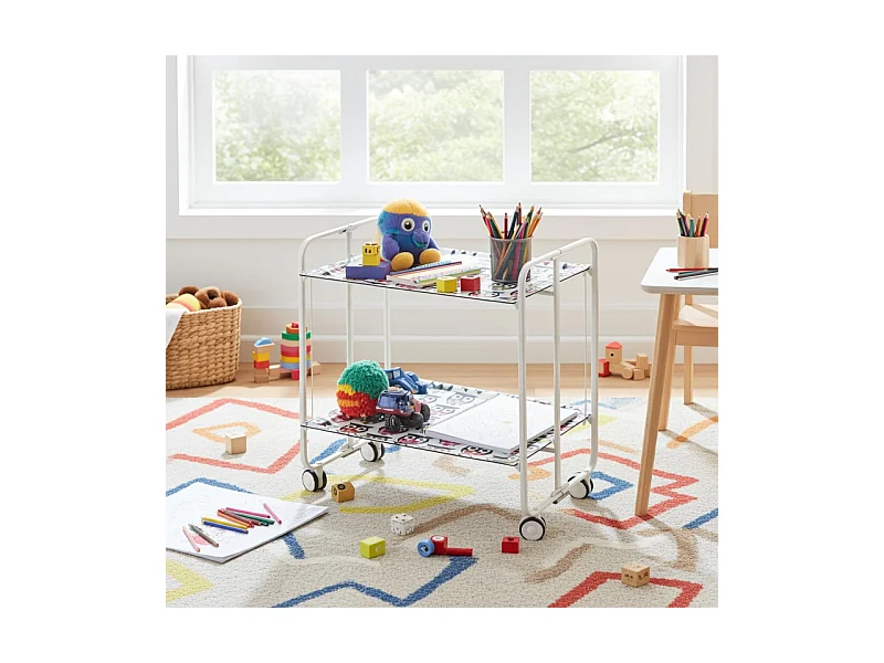 Desserte pliante BAUHAUS avec roulettes – Structure blanche, 2 niveaux, 4 positions