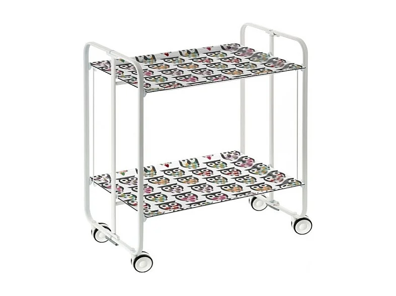 Desserte pliante BAUHAUS avec roulettes – Structure blanche, 2 niveaux, 4 positions