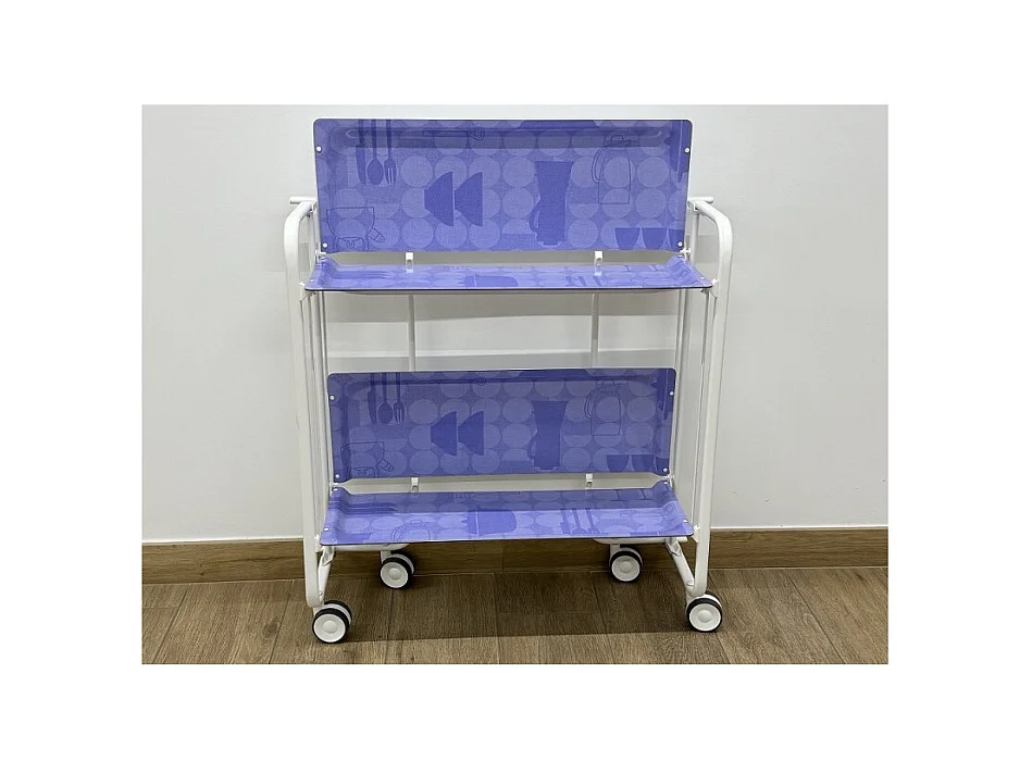Desserte pliante BAUHAUS avec roulettes – Structure blanche, 2 niveaux, 4 positions