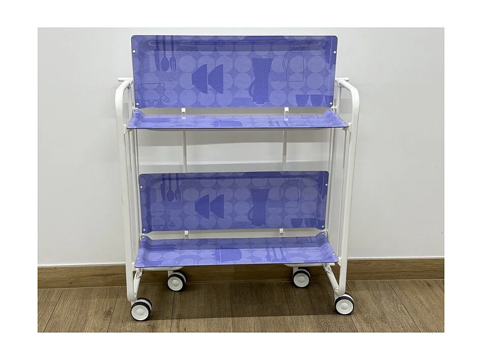 Desserte pliante BAUHAUS avec roulettes – Structure blanche, 2 niveaux, 4 positions
