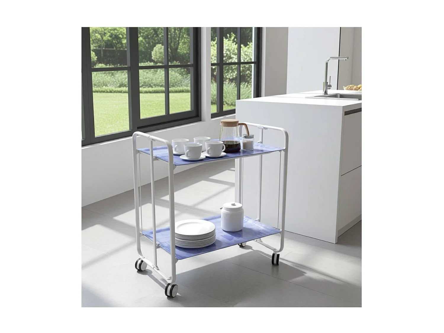 Carrello pieghevole a 2 ripiani con ruote – Salvaspazio, stile moderno, – Struttura bianca - BAUHAUS