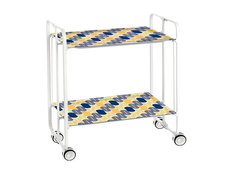 Desserte pliante BAUHAUS avec roulettes – Structure blanche, 2 niveaux, 4 positions