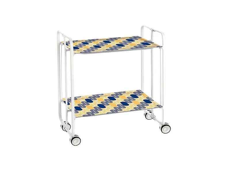 Desserte pliante BAUHAUS avec roulettes – Structure blanche, 2 niveaux, 4 positions