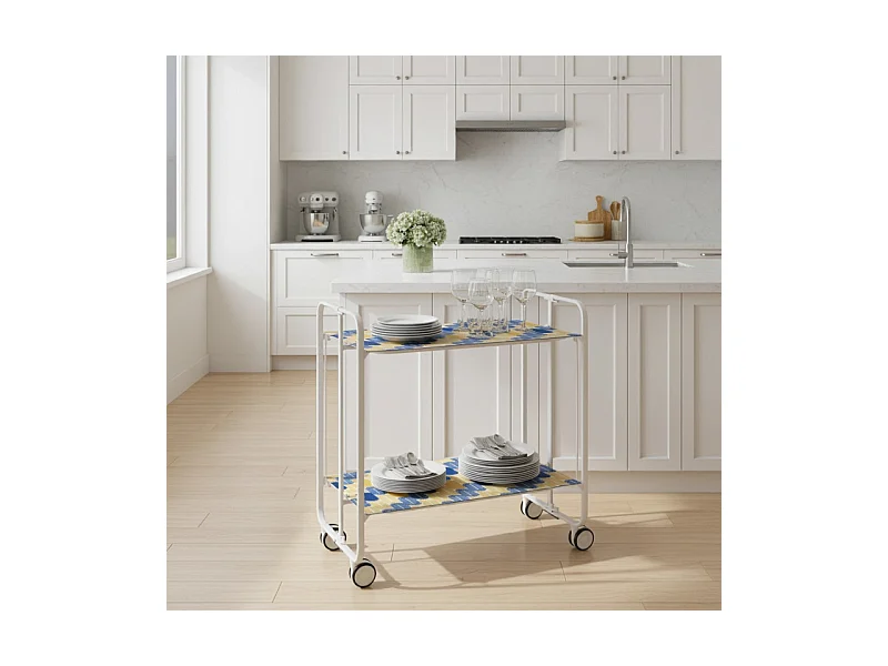 Desserte pliante BAUHAUS avec roulettes – Structure blanche, 2 niveaux, 4 positions