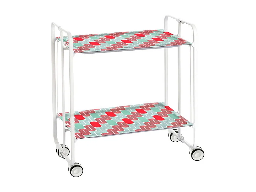 Desserte pliante BAUHAUS avec roulettes – Structure blanche, 2 niveaux, 4 positions