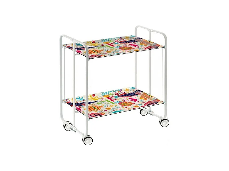 Desserte pliante BAUHAUS avec roulettes – Structure blanche, 2 niveaux, 4 positions