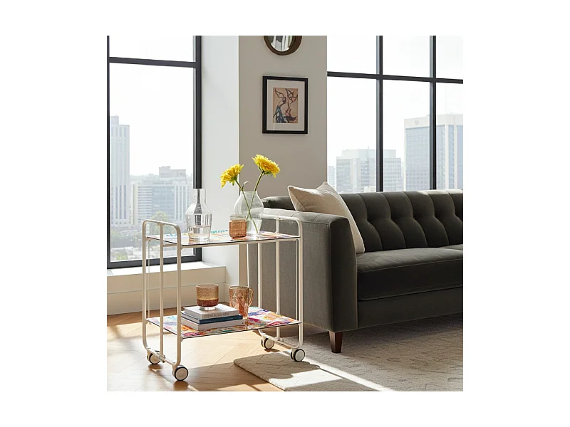 Desserte pliante BAUHAUS avec roulettes – Structure blanche, 2 niveaux, 4 positions