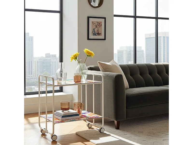 Klappbarer Servierwagen BAUHAUS mit Rollen – Metallgestell weiß, 2 Ebenen, 4 Positionen