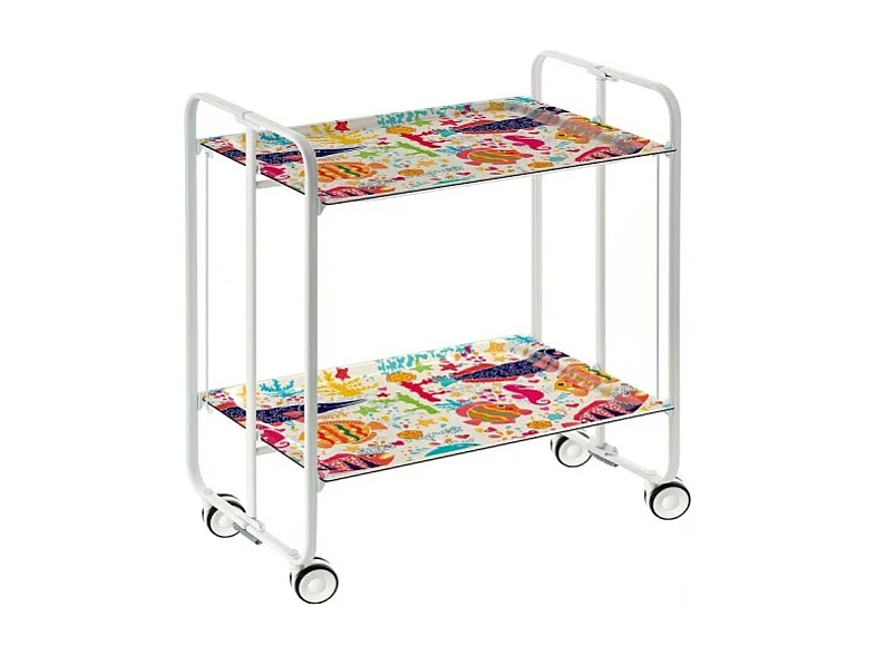 Desserte pliante BAUHAUS avec roulettes – Structure blanche, 2 niveaux, 4 positions