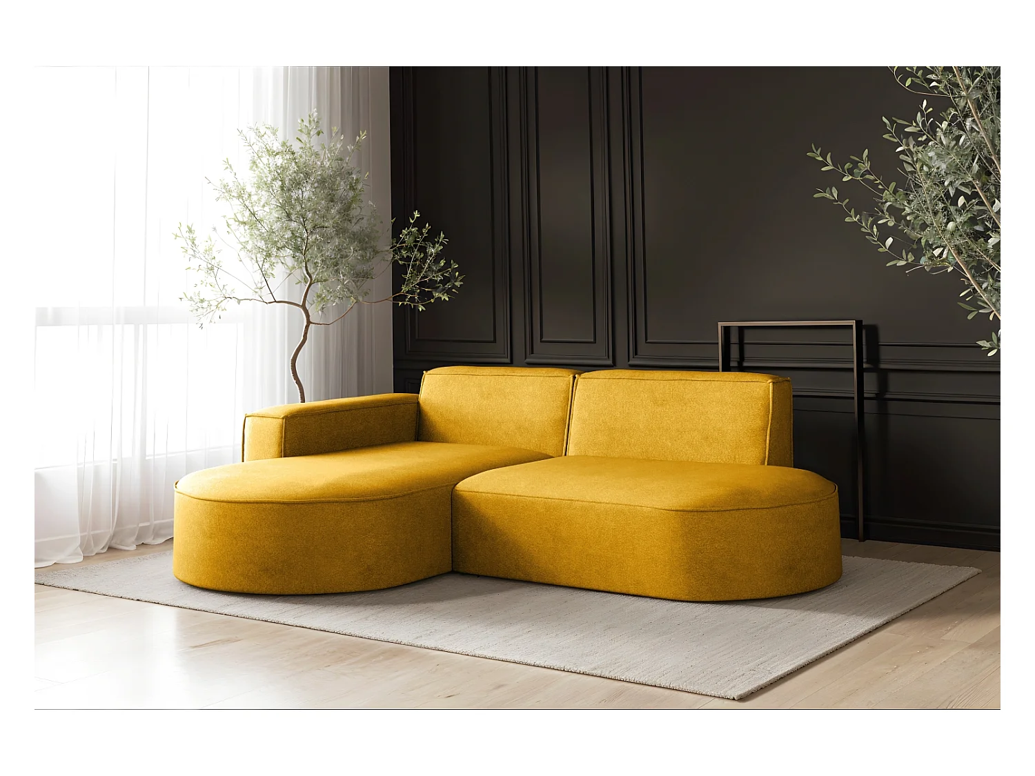 Canapé en L Modena, canapé d'angle moderne et confortable en tissu Salvador droit jaune