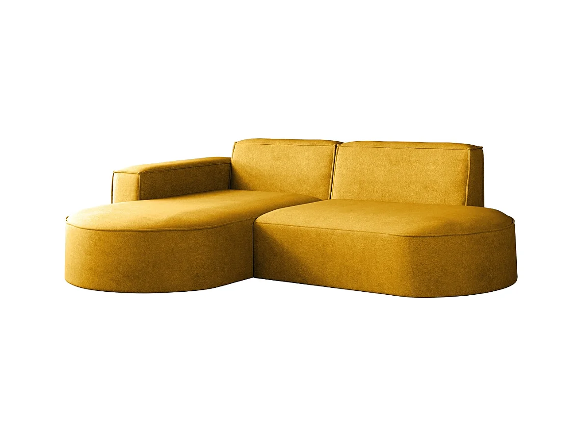 Canapé en L Modena, canapé d'angle moderne et confortable en tissu Salvador droit jaune