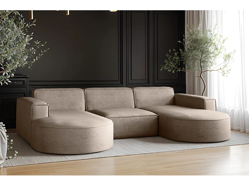 Ecksofa Modena U-Form, Sofa Elegant und Moderne Stoff Salvador Dunkelbeige