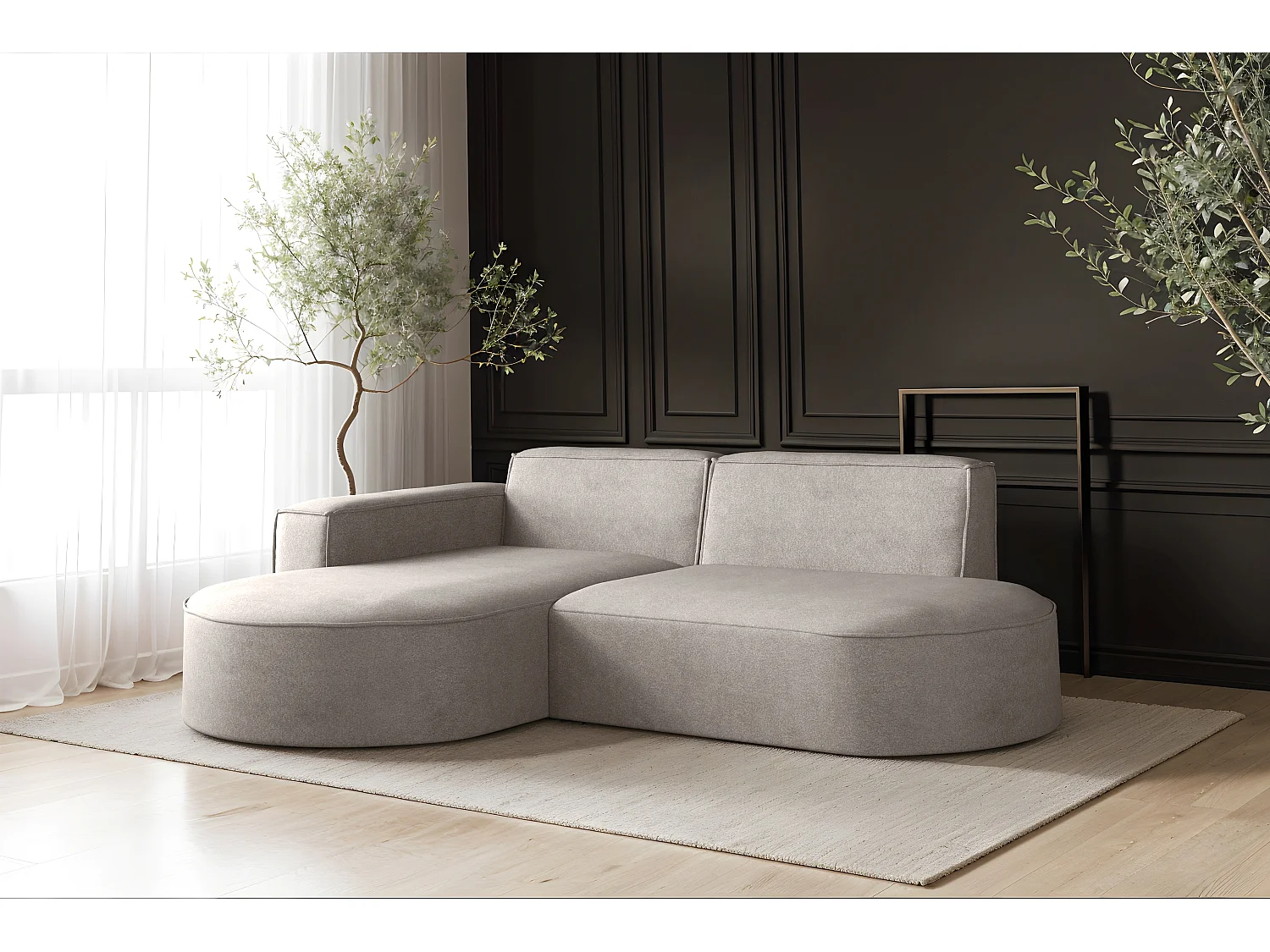 Canapé en L Modena, canapé d'angle moderne et confortable tissu Salvador droit gris clair