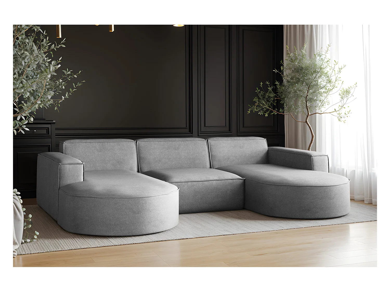 Ecksofa Modena U-Form, Sofa Elegant und Moderne Stoff Salvador Grau