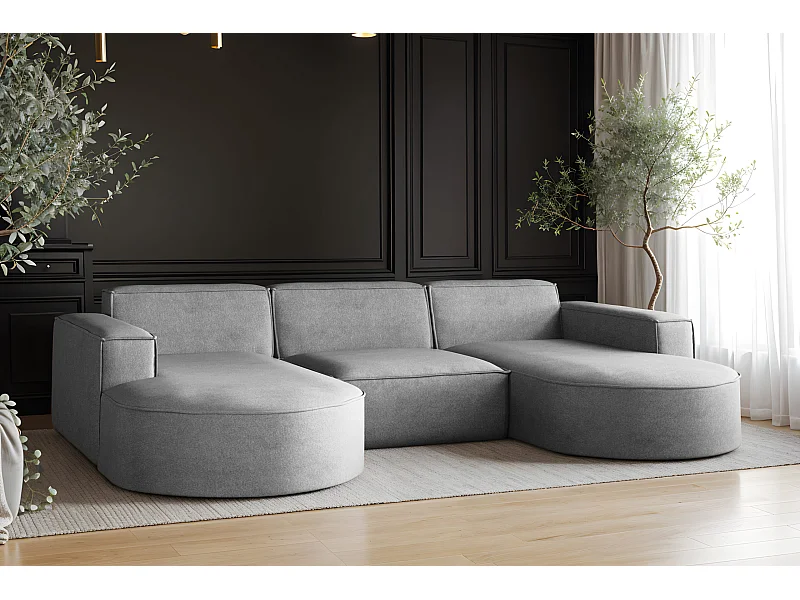 Ecksofa Modena U-Form, Sofa Elegant und Moderne Stoff Salvador Grau