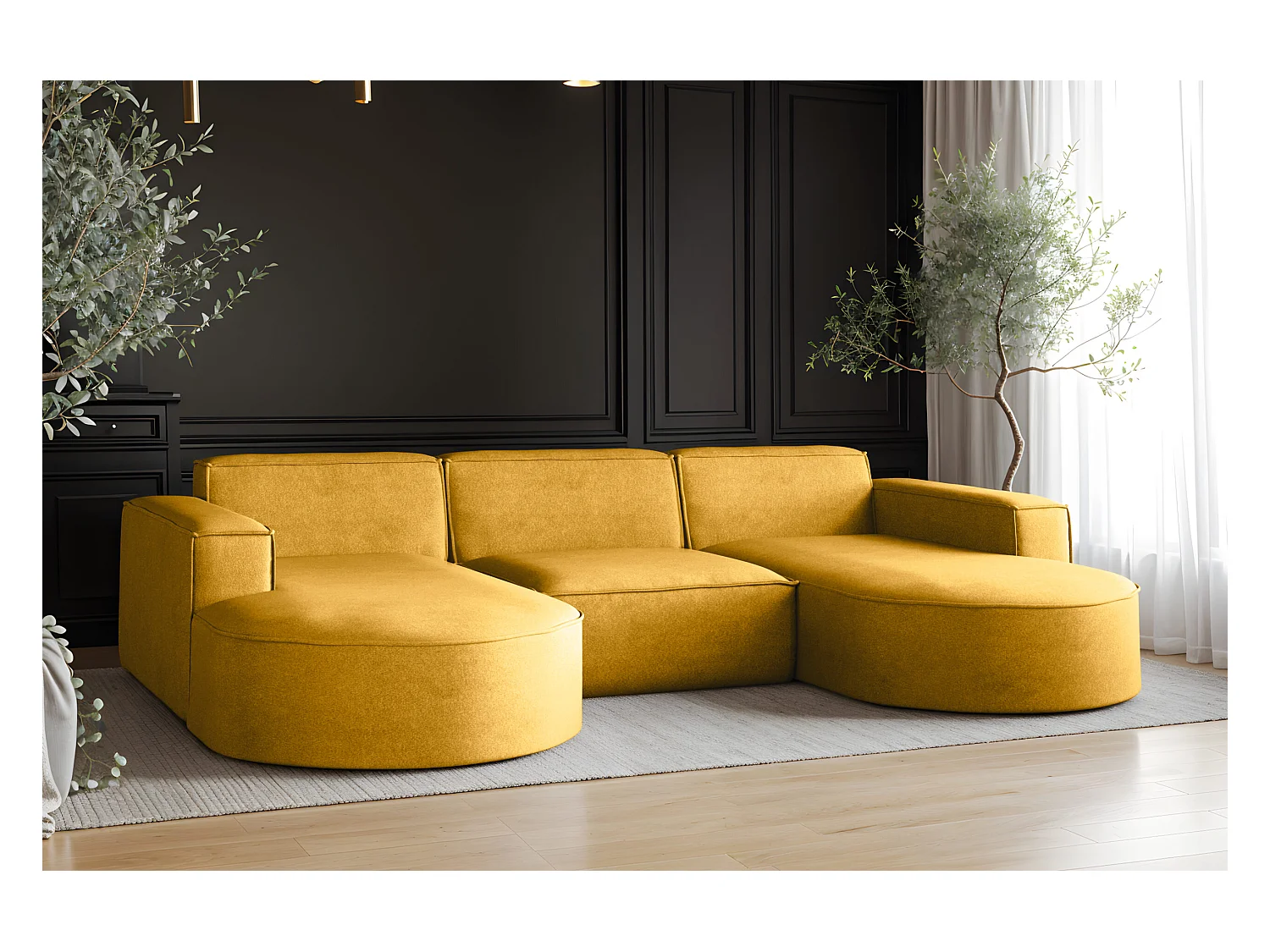 Ecksofa Modena U-Form, Sofa Elegant und Moderne Stoff Salvador Gelb