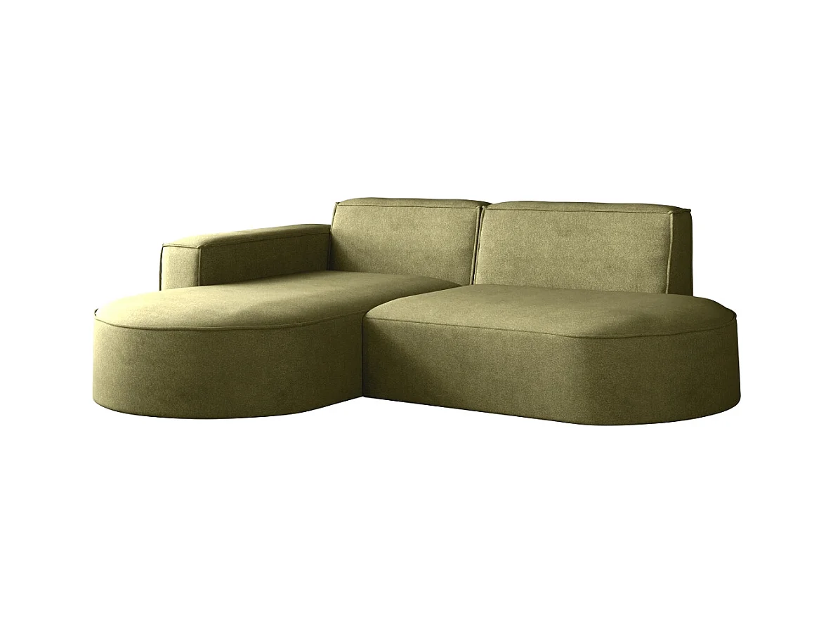 Canapé en L Modena, canapé d'angle moderne et confortable en tissu Salvador droit olive