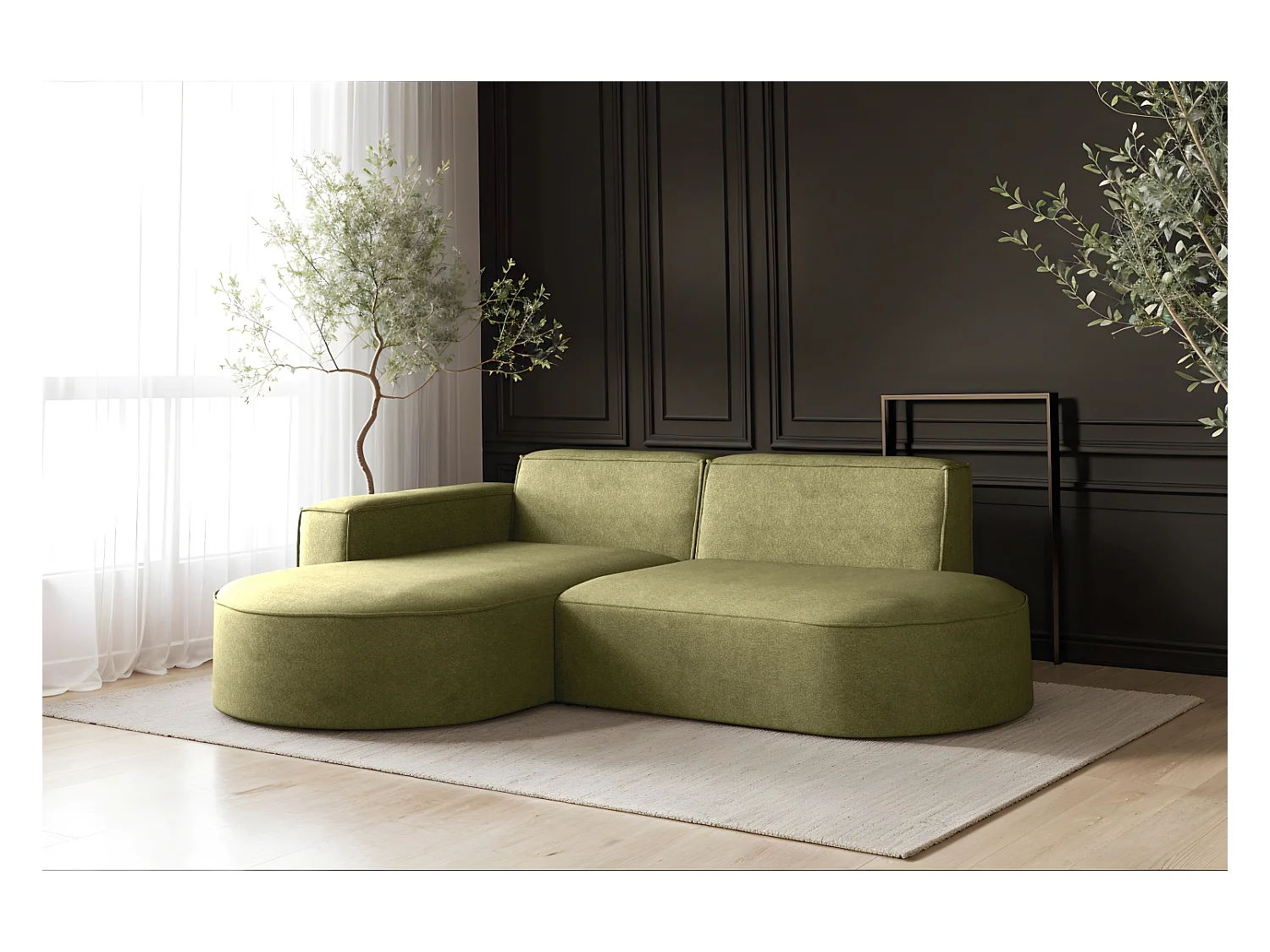 Sofa L-Form Modena, Ecksofa Modern Und Komfort Stoff Salvador Rechts Olive