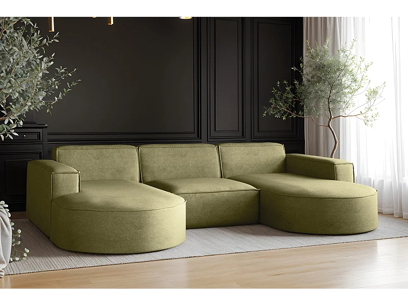 Ecksofa Modena U-Form, Sofa Elegant und Moderne Stoff Salvador Olive