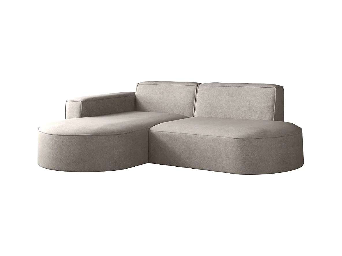 Canapé en L Modena, canapé d'angle moderne et confortable en tissu Salvador droit beige