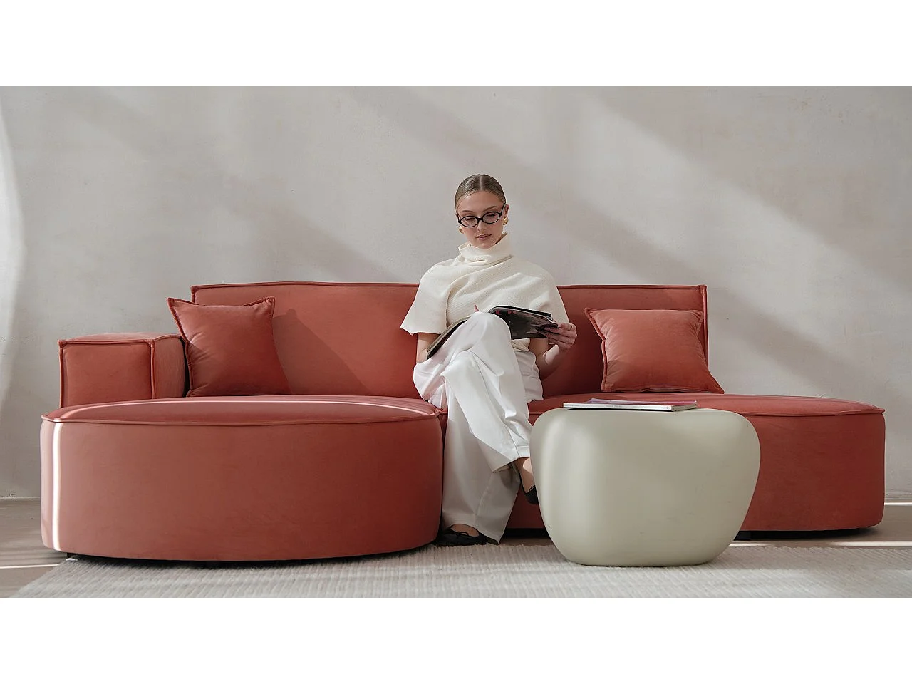 Canapé L-Form Modena, Canapé d'angle Moderne et Confortable Tissu Salvador Gauche Olive