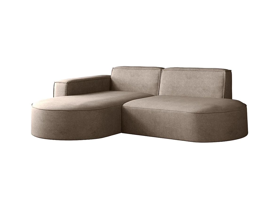 Canapé en L Modena, canapé d'angle moderne et confortable en tissu Salvador droit beige foncé