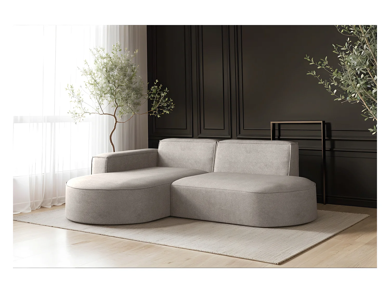 Canapé en L Modena, canapé d'angle moderne et confortable en tissu Salvador Gauche Beige