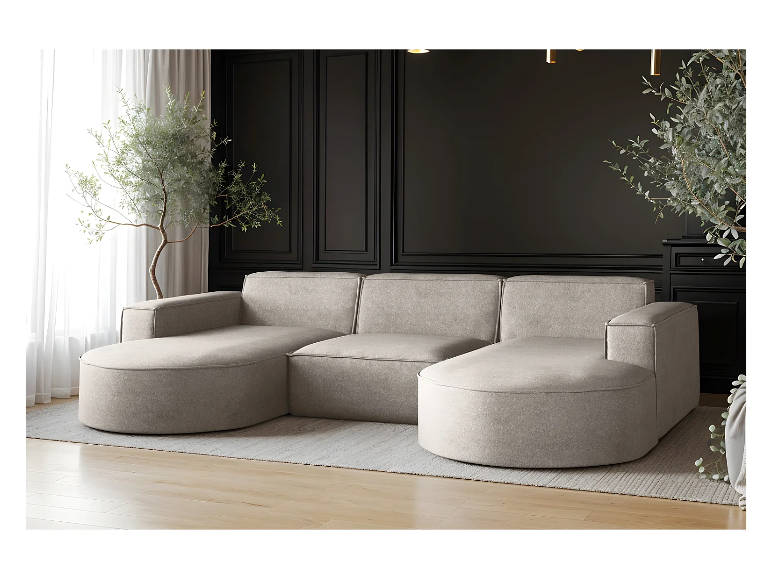 Ecksofa Modena U-Form, Sofa Elegant und Moderne Stoff Salvador Beige