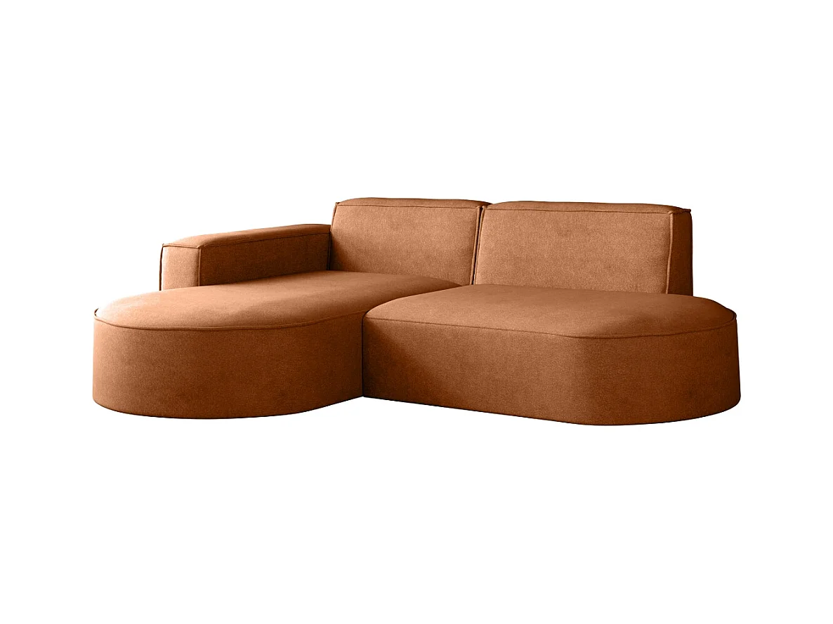 Canapé en L Modena, canapé d'angle moderne et confortable en tissu Salvador droit marron