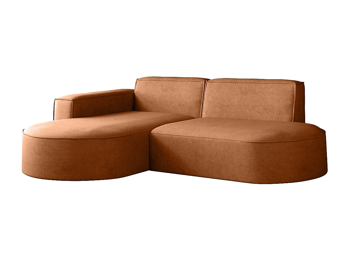 Canapé en L Modena, canapé d'angle moderne et confortable en tissu Salvador droit marron