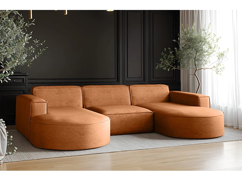 Ecksofa Modena U-Form, Sofa Elegant und Moderne Stoff Salvador Braun
