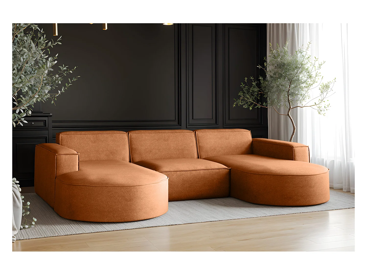 Ecksofa Modena U-Form, Sofa Elegant und Moderne Stoff Salvador Braun
