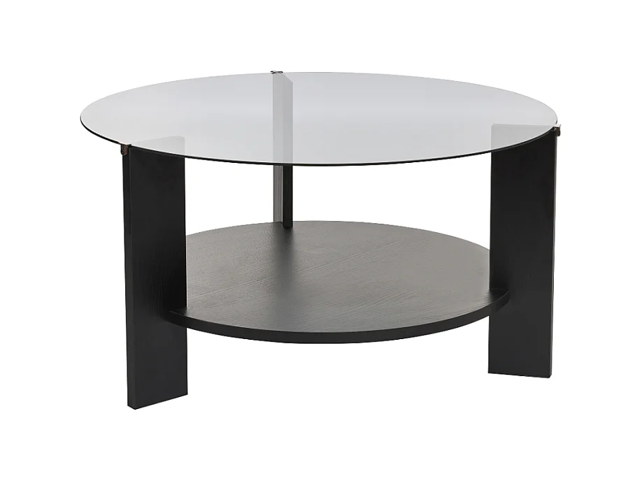 Table basse 2 plateaux dont 1 en verre trempé fumé D75 cm - CLARA