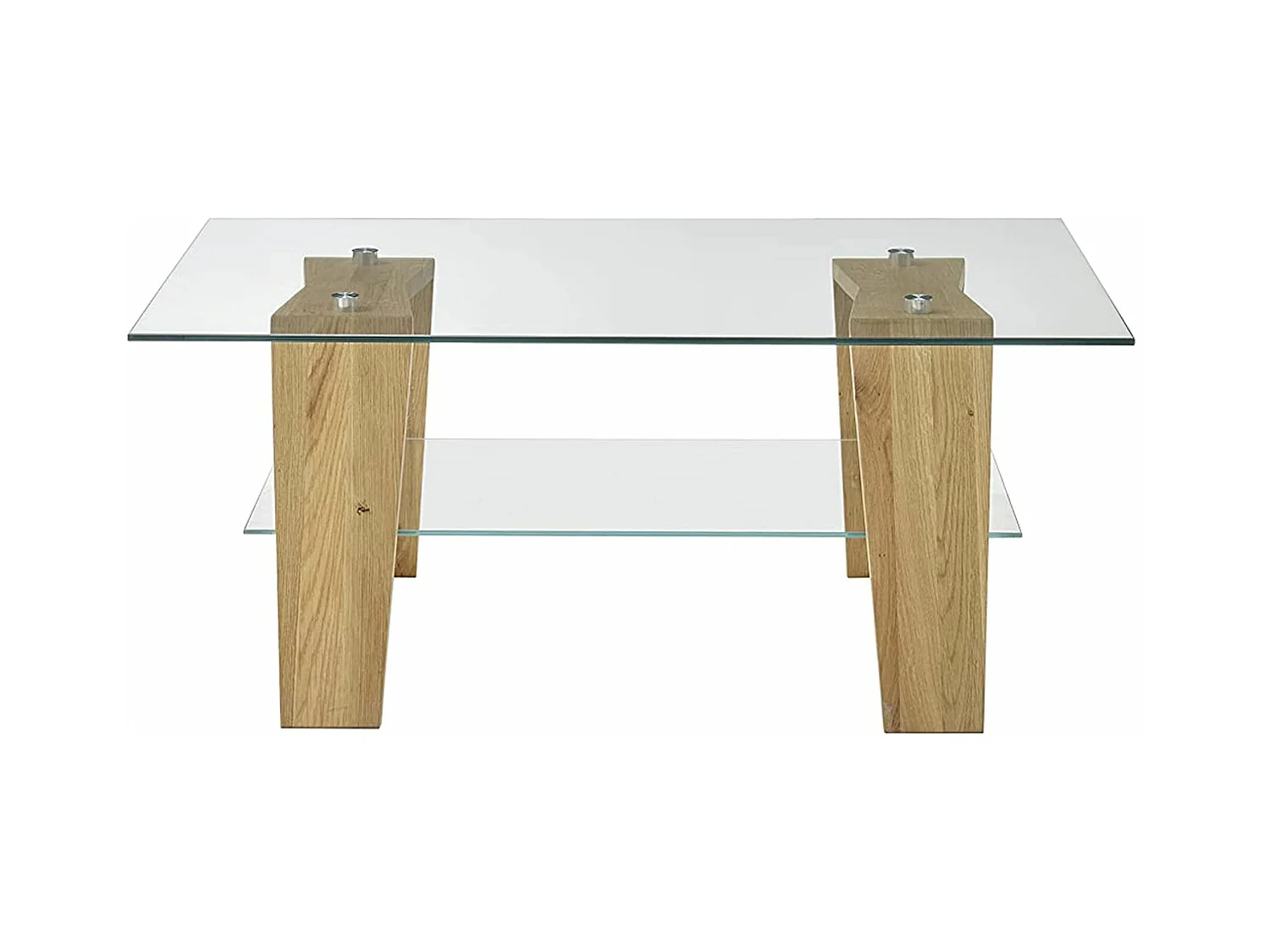 Table basse en verre et chêne massif - L.100 x H.40 x P.65 cm
