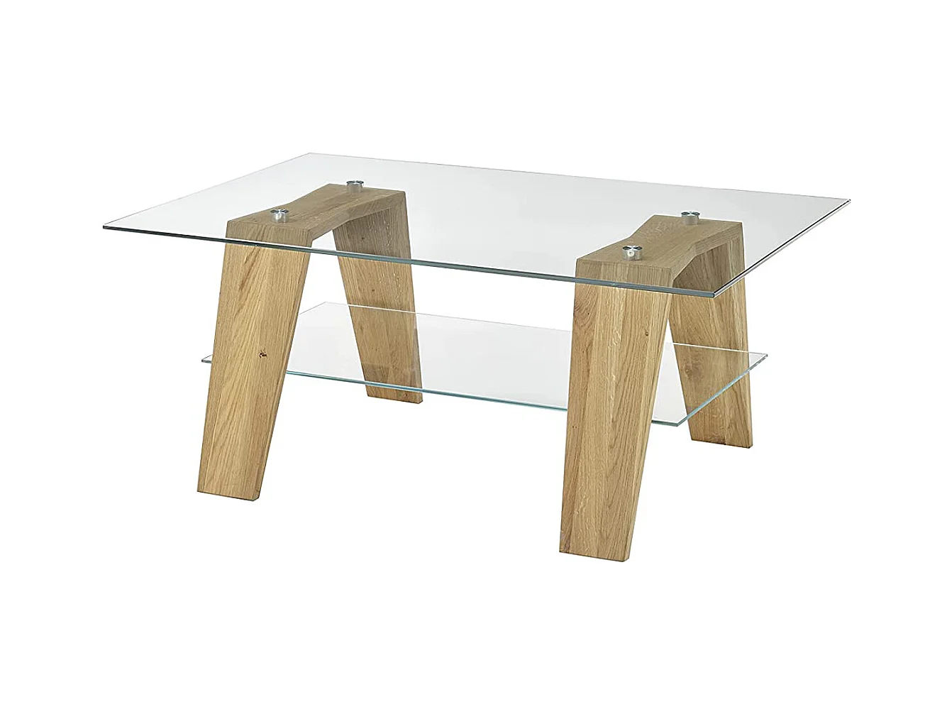 Table basse en verre et chêne massif - L.100 x H.40 x P.65 cm
