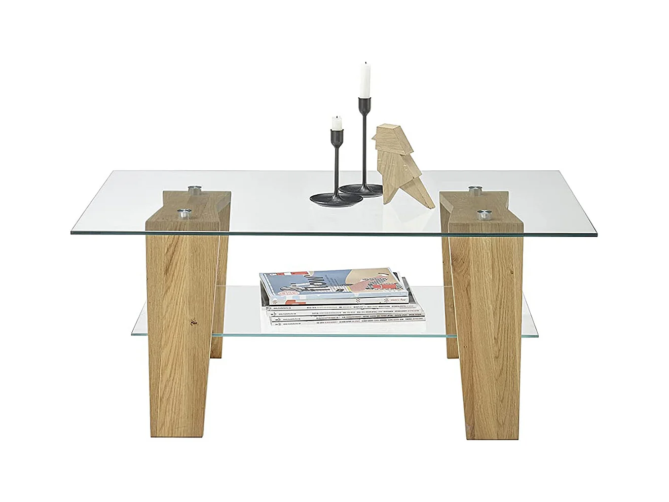 Table basse en verre et chêne massif - L.100 x H.40 x P.65 cm