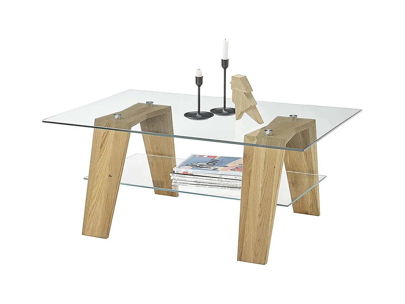 Table basse en verre et chêne massif - L.100 x H.40 x P.65 cm