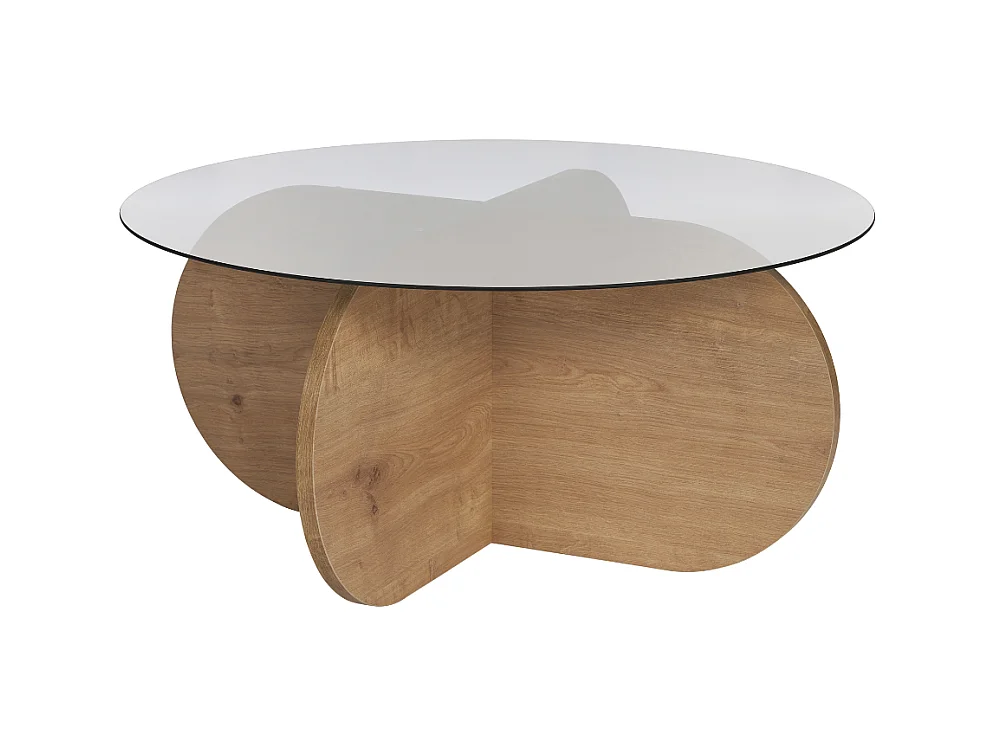 Table basse avec pieds croisés et plateau en verre fumé D75 cm - AERIS