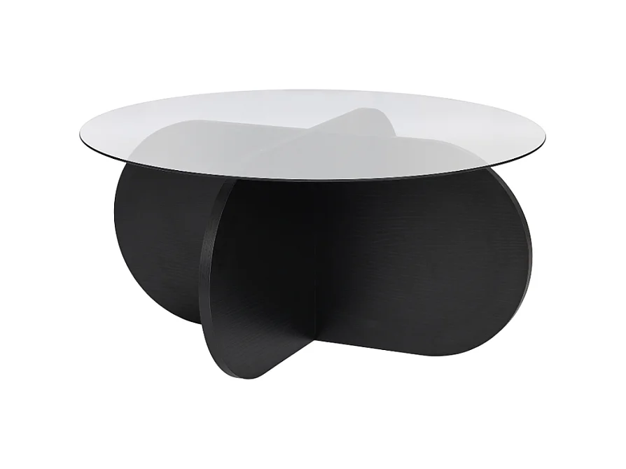 Table basse avec pieds croisés et plateau en verre fumé D75 cm - AERIS