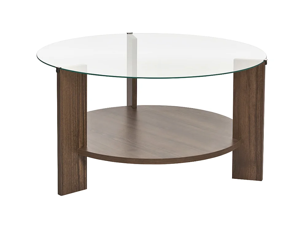 Table basse 2 plateaux dont 1 en verre trempé D75 cm - CLARA