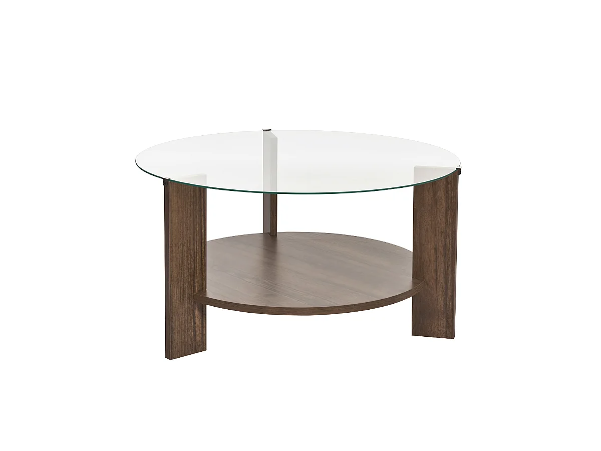 Table basse 2 plateaux dont 1 en verre trempé D75 cm - CLARA