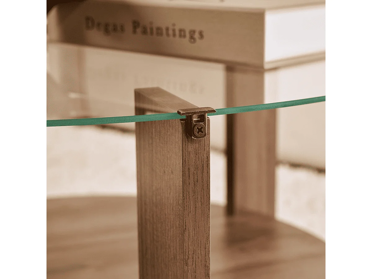 Table basse 2 plateaux dont 1 en verre trempé D75 cm - CLARA