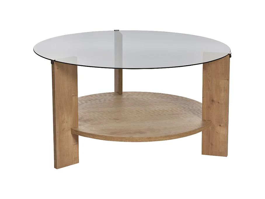 Couchtisch mit 2 Platten, davon eine aus getöntem gehärtetem Glas Ø75 cm - CLARA