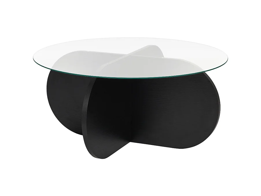 Table basse avec pieds croisés et plateau en verre trempé D75 cm - AERIS