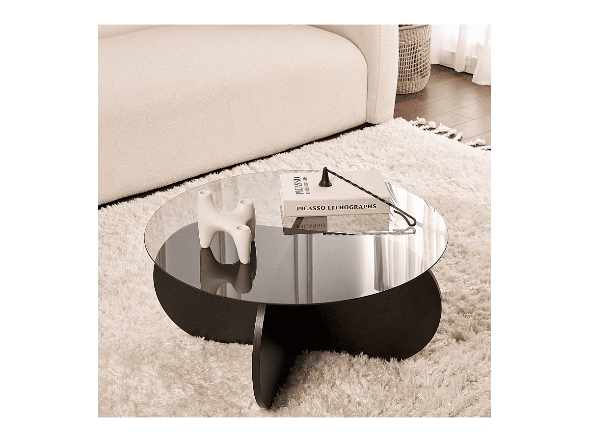 Couchtisch mit gekreuzten Beinen und gehärteter Glasplatte Ø75 cm - AERIS