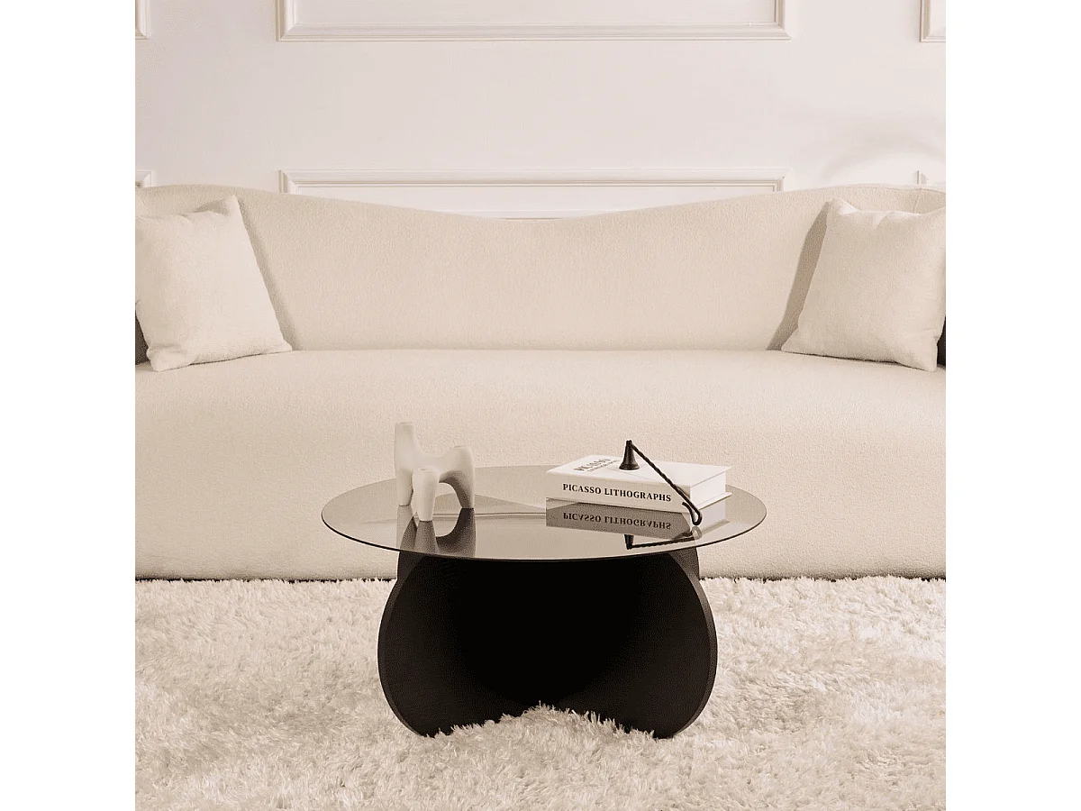 Couchtisch mit gekreuzten Beinen und gehärteter Glasplatte Ø75 cm - AERIS