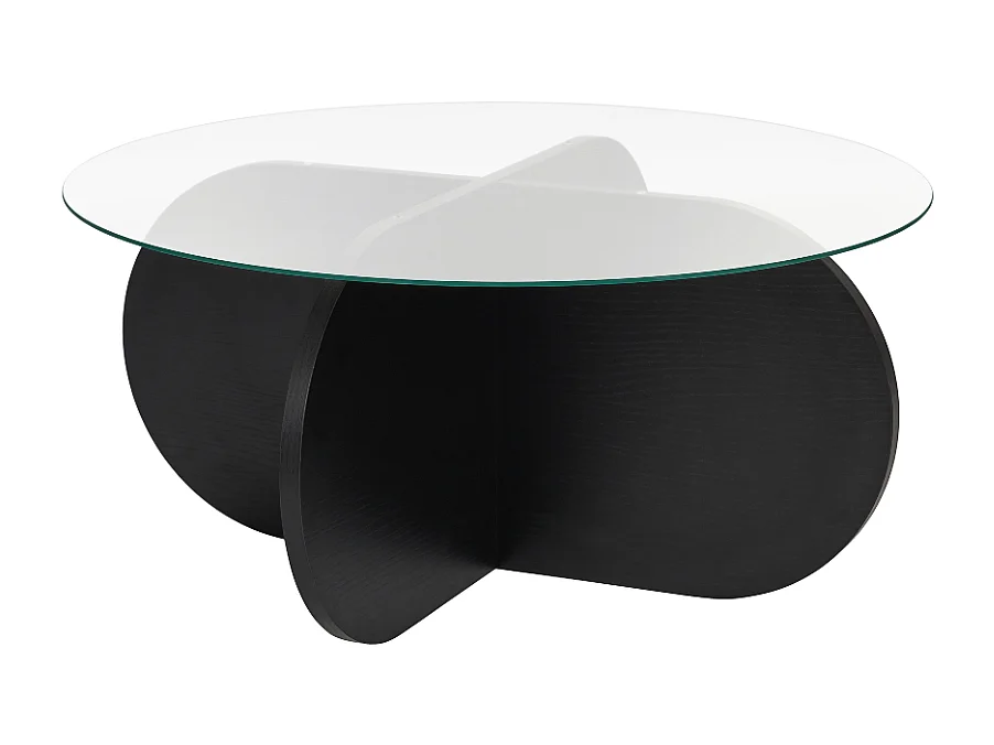 Table basse avec pieds croisés et plateau en verre trempé D75 cm - AERIS