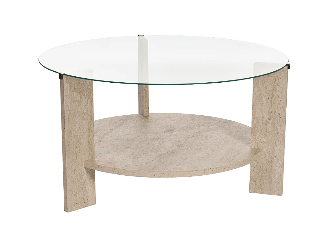 Table basse 2 plateaux dont 1 en verre trempé D75 cm - CLARA